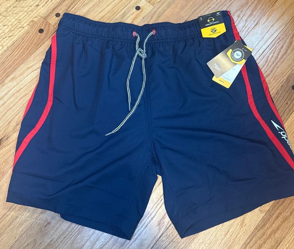 NEW Speedo Swim Trunks Mens Large Comfort Stretch Lined 18in Shorts